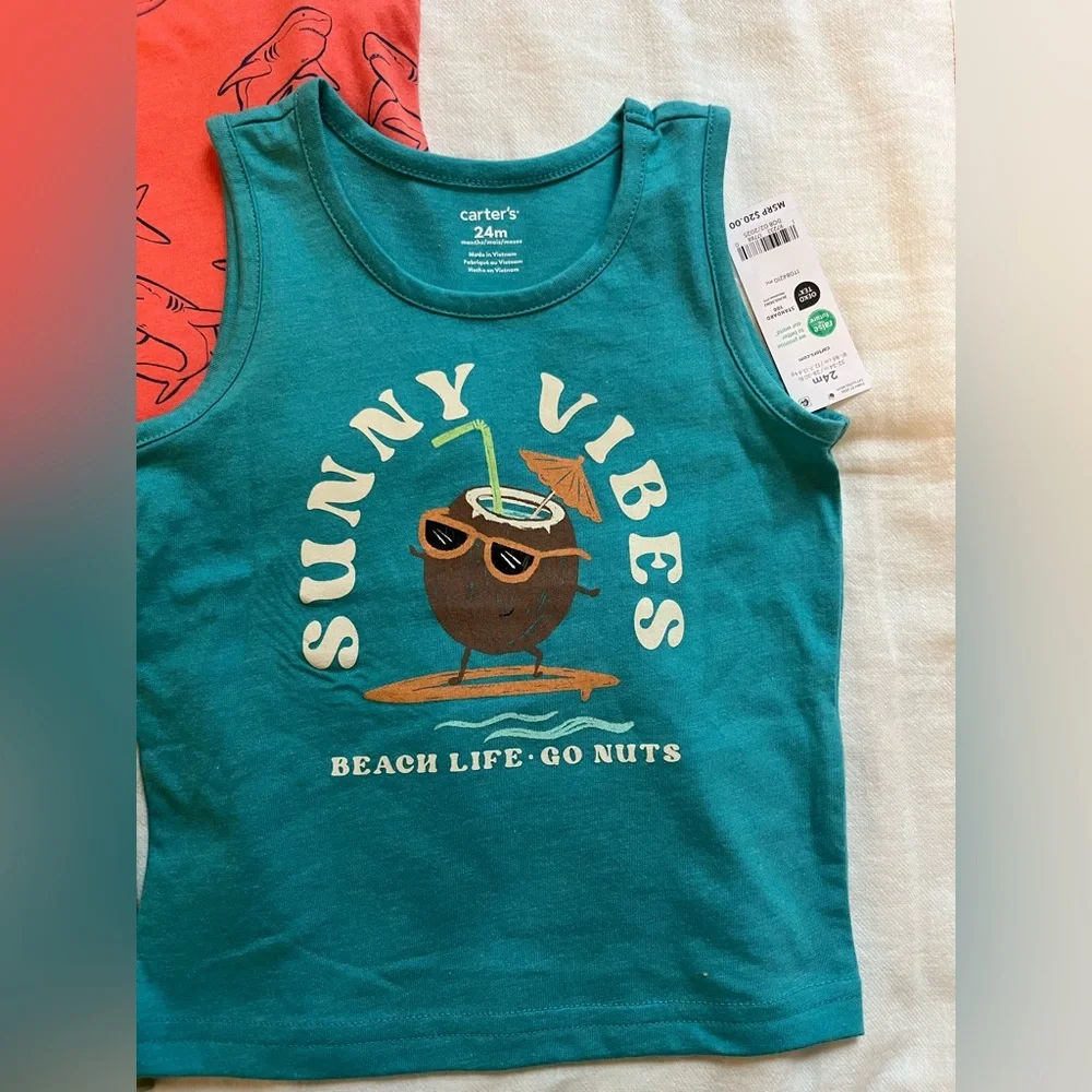 NWT Carter’s 3 Tank Top Sleeveless Shirts Toddler Baby Boy Summer Beach Dino